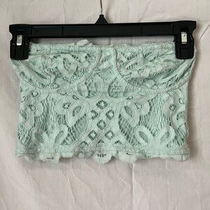 mint lace strapless crop top